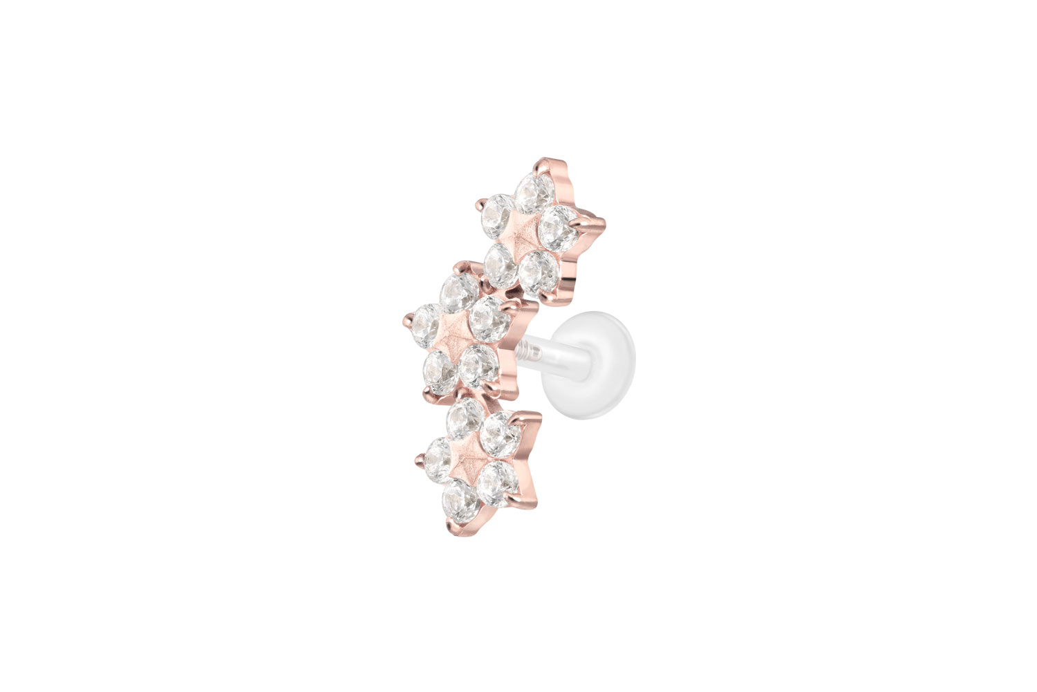 PTFE Labret Piercing mit Innengewinde + Titan-Aufsatz 3 KRISTALLBLUMEN